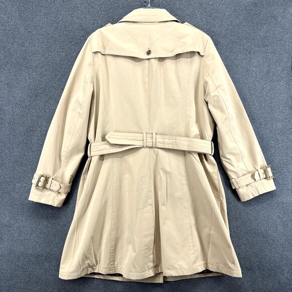 Pendleton Trench Coat Womens XXL Classic Tan Beige Plaid Lining Belted Buttons - Picture 4 of 16
